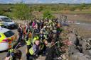 Pupils from Ysgol Glan Aber joined other groups for the Bettisfield Docks clean-up.