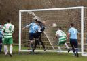 Action from Mochdre Sports' draw at Kinmel Bay (Photo by Barry Griffiths)