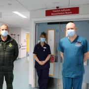 (L/R) Paramedic Dave Massey, Emergency Department Matron Bethan Parry-Williams and Consultant in Emergency Medicine Dr Richard Griffiths who are all urging the public to choose services wisely this weekend to ease pressure on emergency services.