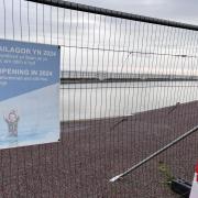 Craig-y-Don paddling pool with poster to say 're-opening in 2024'