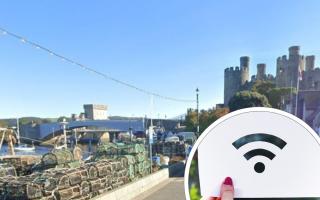 Conwy Harbour (Google StreetView). Wi-fi (Canva)
