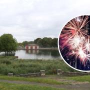 Eirias Park, Colwyn Bay. Inset: Fireworks