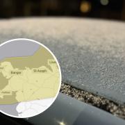 Snow and Ice warning impacting North Wales (inset) and main image - frost on top of a car
