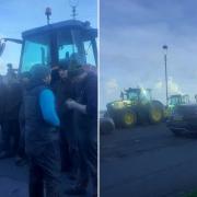 Tractors arrive by Venue Cymru