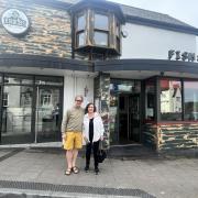 Aberconwy MS Janet Finch-Saunders and Enochs Fish & Chips owner Danny White-Meir