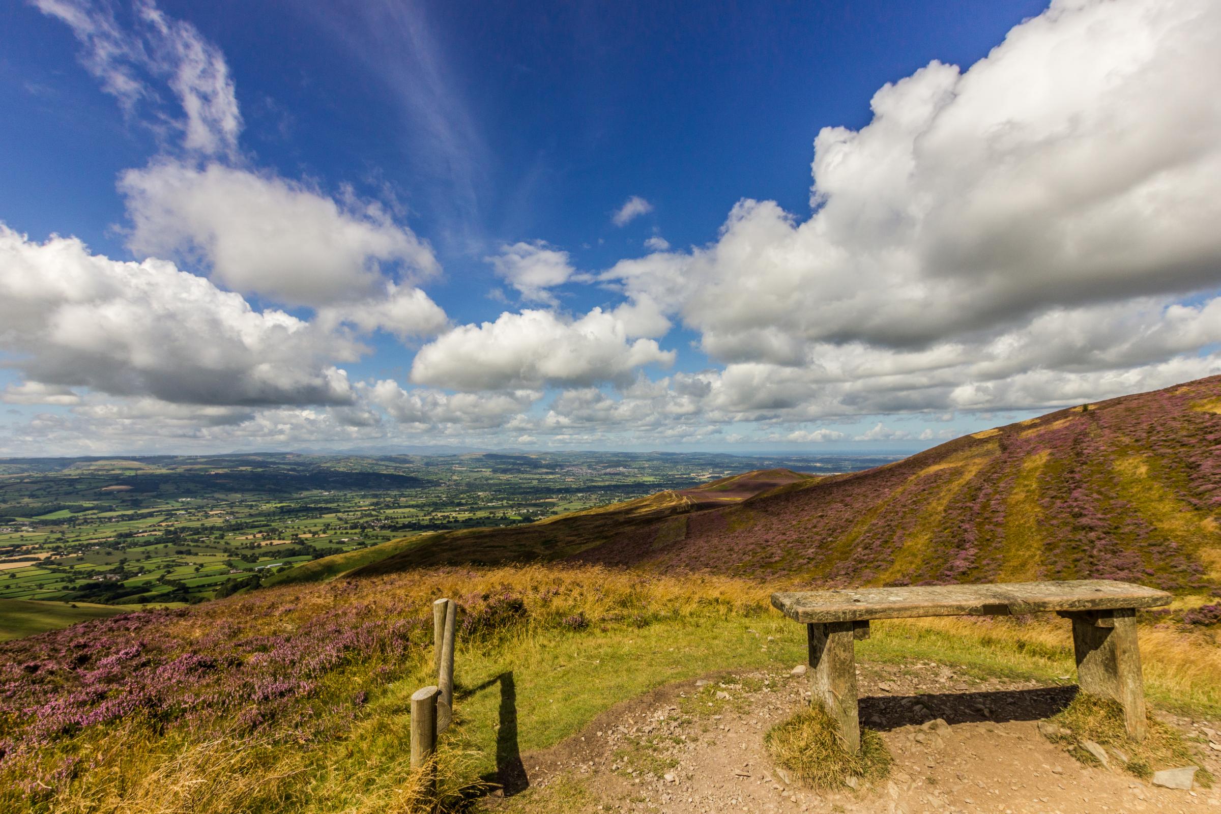 A view of the Vale of Clwyd from the slopes of Moel Famau in North Wales..