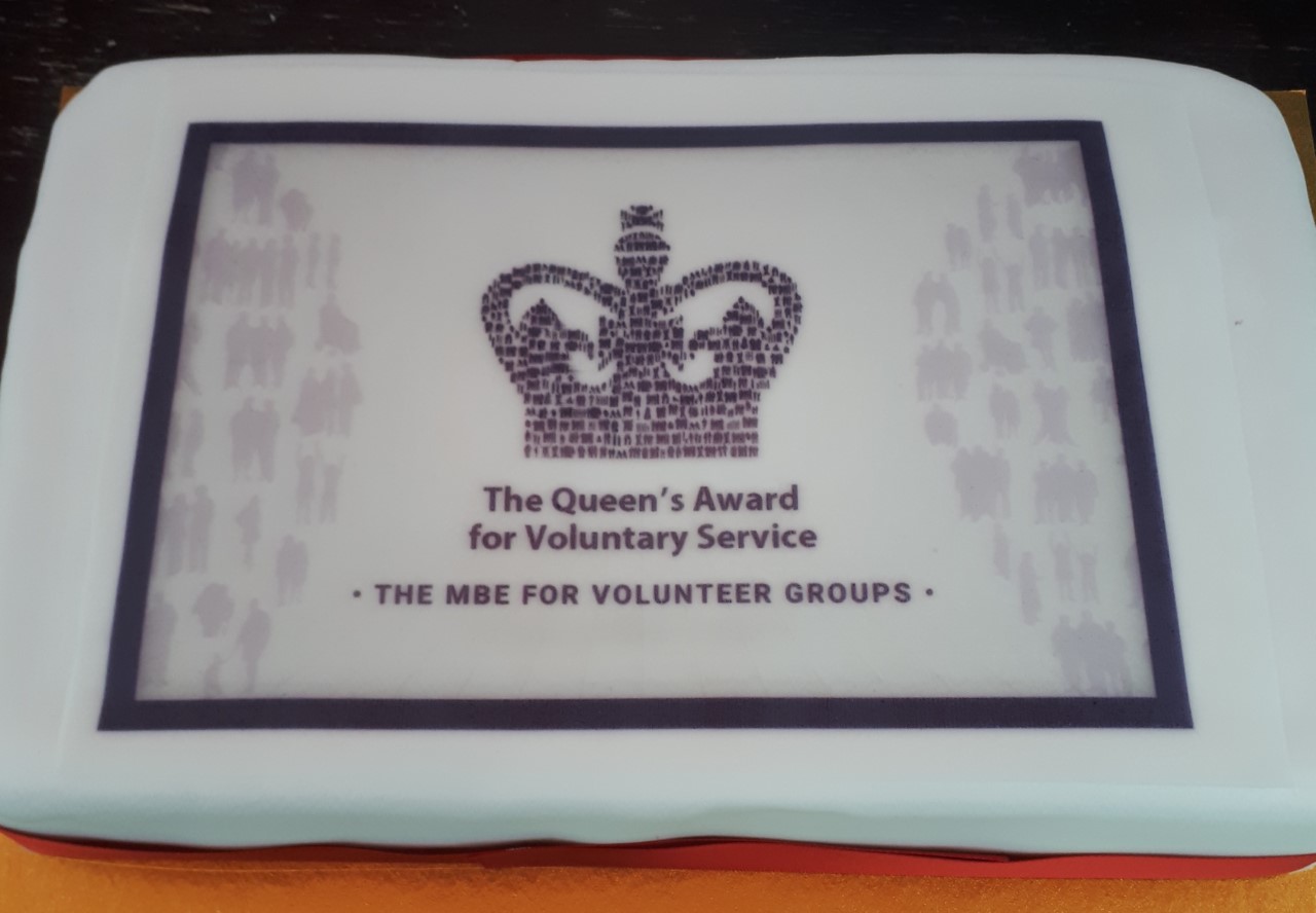 The cake Colwyn Gateway Club had made as a thank you. Members and volunteers shared the cake.