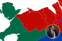 Map of results of the YouGov poll. Inset: Aberconwy MP Robin Millar.