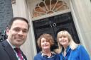 Robin Millar MP with Rhian Owen and Rhian Williams outside No. 10 Downing Street.
