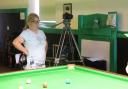 Rhiannon Lowe on the film set at Churchman's Snooker Club in Old Colwyn.