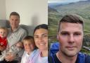 Left: Mark and Nicola with their three sons. Right: Mark training for his walking challenege.