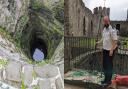 L: The well which the gull was stuck down at Conwy Castle. R: RSPCA inspector Andy Broadbent