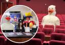 Mother Goose sits in the audiences and inset, the cast are ready to book tickets!