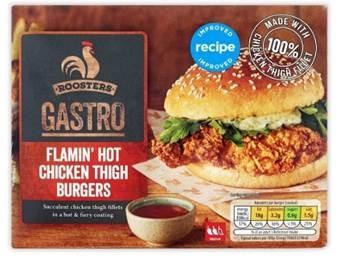 North Wales Pioneer: Roosters Gastro Flamin’ Hot Chicken Thigh Burgers. (Aldi)