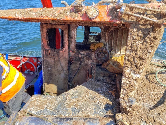 The condition of the boat when it was lifted about four months after the sinking. Picture: Department for Transport/UK Government