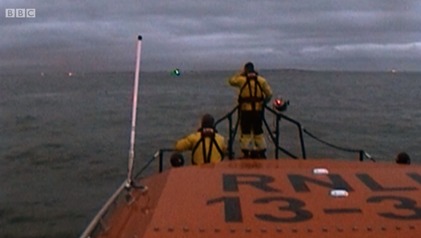 An Llandudno RNLI crew searches for the Nicola Faith on the evening after it went missing. Picture: Saving Lives at Sea/BBC2