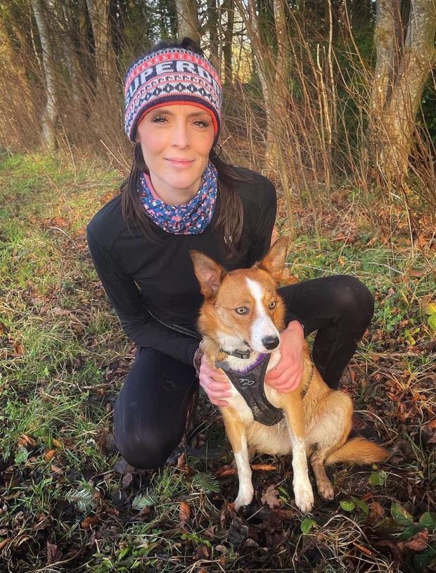 North Wales Pioneer: Charlotte Rose Wilton-Jones with Ottie, who made his debut at the Canicross trail race. Photo: Charlotte Rose Wilton-Jones