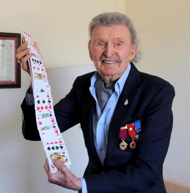 North Wales Pioneer: World famous magician Mark Raffles at RMBI Home Queen Elizabeth Court wearing his Veterans badge (on his lapel) and his magic circle medals