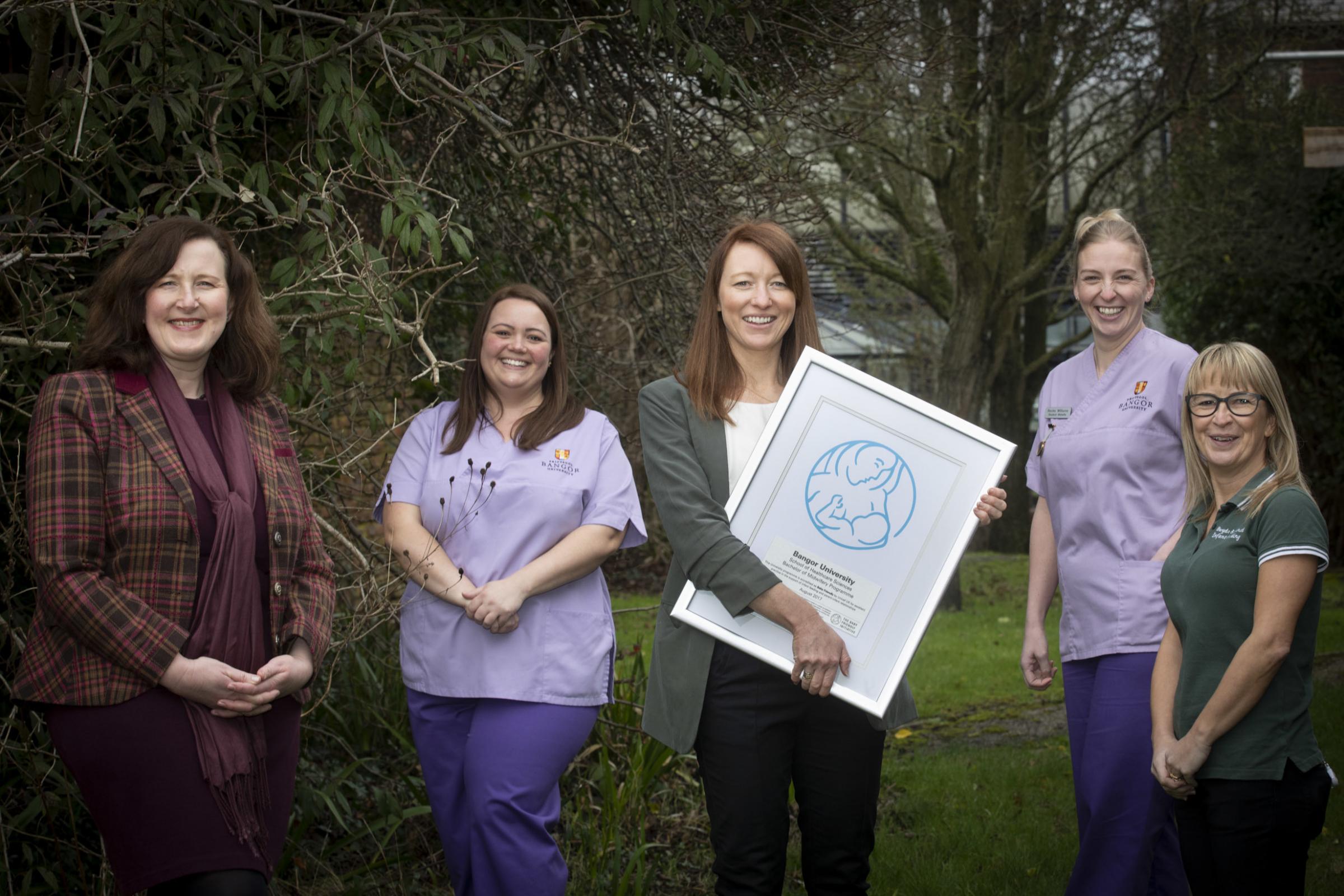 Pictured Sheila Brown, Lead Midwife for Education; Becky Gates, student midwife; Lauren Irving, Midwifery Lecturer; Becks Williams, student midwife; and Michelle Darlington, Infant Feeding Support Worker at Betsi Cadwaladr University Health