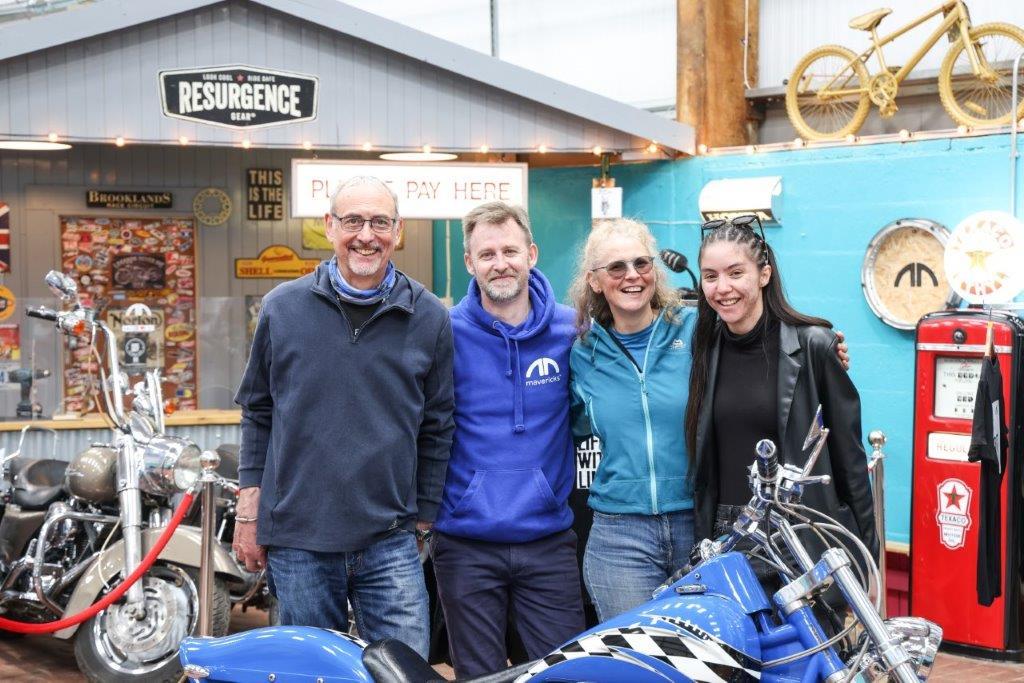 Ian Clarke, Richard Clarke, Diane Lee and Tanya van Ruth at Mavericks Motorcycles.