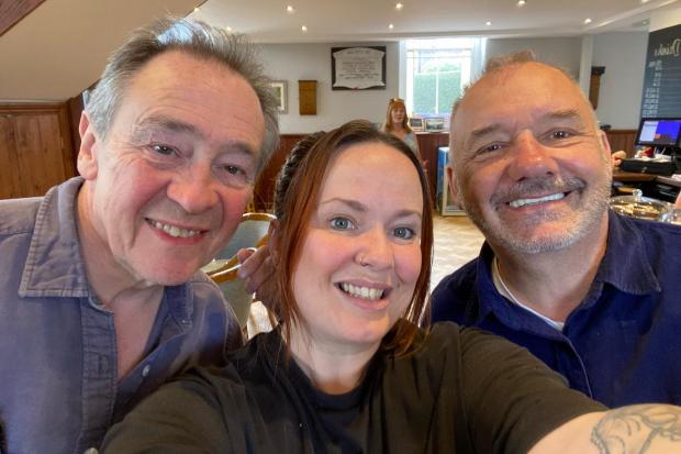 Paul Whitehouse (left) and Bob Mortimer (right) payed a visit to Pontcysyllte Chapel Tearooms in Trevor, Llangollen. Photo by Lianne Hughes (centre)