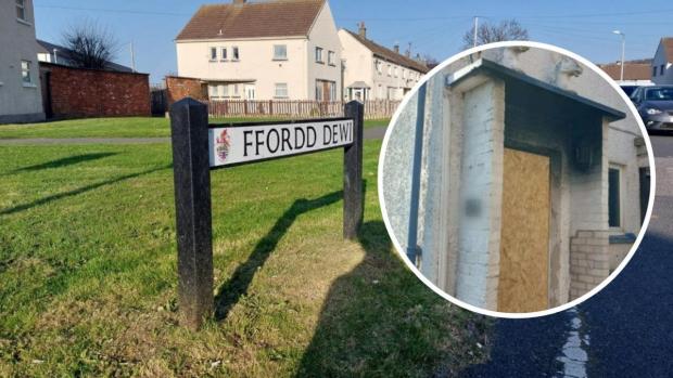 North Wales Pioneer: Ffordd Dewi, Llandudno. Inset: the entrance to the property the afternoon after the fire, with the front door boarded up