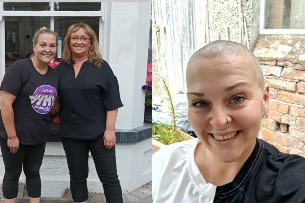 Kirsty before and after her head shave. Photo: St David's Hospice