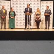 Robibn Millar gives his acceptance speech. Also picture are Liberal Democrat Jason Edwardsa and Lisa Goodier of Plaid Cymru to his left, and Emily Owen of Welsh Labour to his right.