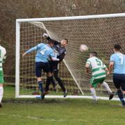 Action from Mochdre Sports' draw at Kinmel Bay (Photo by Barry Griffiths)