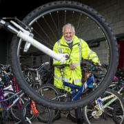 St Kentigerns hospice fund raising bike sale ; Pictured is Jim O'Toole with some of the bikes going on sale.                       Picture Mandy Jones