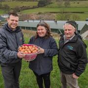 David Jones (left) of Hafod Renewables, with Bruce and Catrin Jones at Braich yr Alarch. Picture: Steve Rawlins