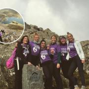 Jenny (third from left) and friends climbed Snowdon for St David's Hospice.