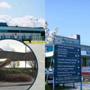 Ysbyty Gwynedd in Bangor, Glan Clwyd Hospital in Bodelwyddan and inset - Wrexham Maelor Hospital