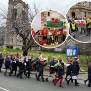 About 400 pupils took part in the St David's Day parade in Colwyn Bay on March 1. Inset top right - children proudly carry a Welsh flag and children at Ysgol Bodafon in Llandudno mark St David's Day with singing and activities.