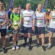 Some members of NWRRC pictured at the start of the Snowdonia half-marathon (l-r) Stuart Culverhouse, Kelly Alford, Sion Thomas, David Jones and Steve Roberts