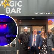 (L/R) Sion Bashar, chairman of the North Wales Magic Circle, Mike Harris, Claire Williams, and Chris Williams. Inset: The venue pre-show