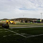 The new pitch being installed at Llandudno FC.