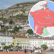 Llandudno and inset, the map showing areas in Llandudno and surrounding areas that could be underwater by 2030