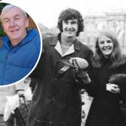 Don and Kath in Trafalgar Square, London. The photo was taken about the time of their wedding in Oct 1973. Inset - Kath and Don mark 50 years of marriage!