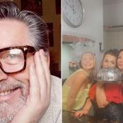 L: Piers Braybrooke. R: Come Dine With Me contestants Joey, Saffron, Laura and Piers. R: Saffron and Laura during filming