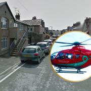 Jubilee Street, Llandudno. Inset: an air ambulance