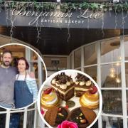 Benjamin and Dominika Lee outside Benjamin Lee Artisan Bakery in Craig-y-Don and inset - some of the treats on offer.