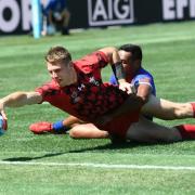 Tom Williams in action for Wales 7s against Samoa