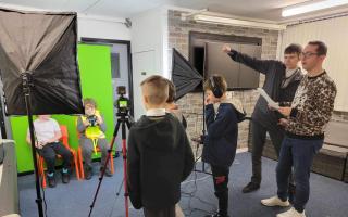 The youngsters film their Rhyller Thriller entry