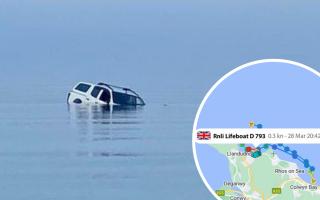 The Llandudno crew was called to a stranded vehicle in Colwyn Bay. Images: Llandudno RNLI