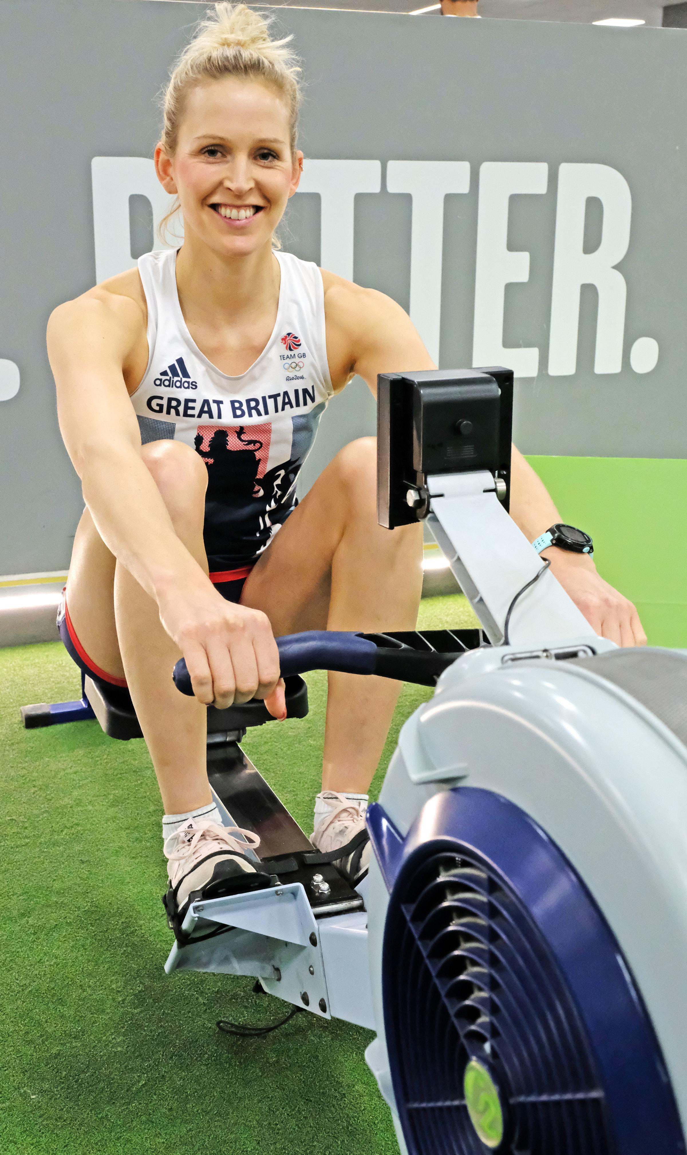 (190240) GB Rower Victoria Thornley visits Rivermead eisure Centre for Cancer Research. Pictures by Mike Swift.